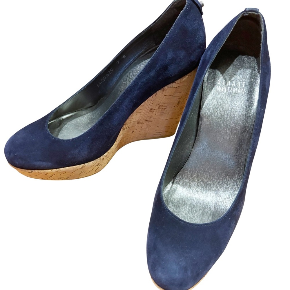 Stuart Weitzman Blue Suede Wedges Corkswoon Size 7